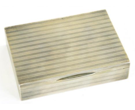 A GEORGE V SILVER CIGARETTE BOX  engine turned, 13.5cm w, by Asprey & Co Ltd, Chester 1912, 11ozs 5dwt ++Insignificant dent o