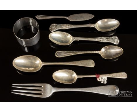 A small quantity of silver flatware, together with a napkin ring, including Georgian and Dublin assay, various dates and make