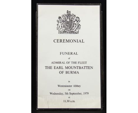 'Ceremonial Funeral of Admiral of the Fleet The Earl Mountbatten of Burma', programme for Westminster Abbey on Wednesday, 5th