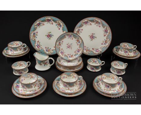 A Victorian Cauldon part tea service, comprising eight cups & saucers, eight side plates, milk jug, and two cake plates (27) 