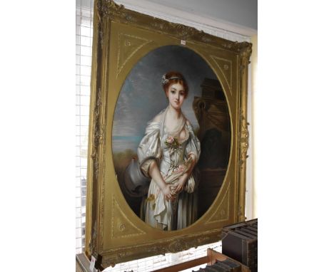 (HP) After Jean-Baptiste Greuze, 19th century,&nbsp;'The Broken Pitcher', oil on canvas, 109 x 83.5cm oval.&nbsp;The original