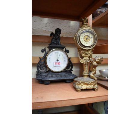 A cast metal aneroid barometer, labelled 'Chadburn &amp; Son...Liverpool'; together with another gilt metal figural timepiece
