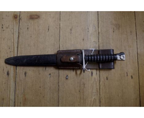 A Swiss Sig Sauer M1957 pattern dagger/bayonet and scabbard,&nbsp;by A Kauz, Selzach, with leather frog, 24cm blade. 