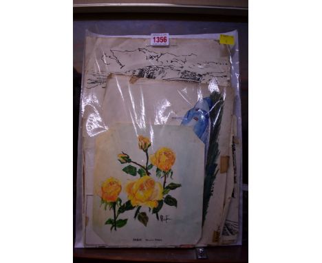 R Rampton, a small folio of unframed watercolours and sketches, to include some local scenes. 