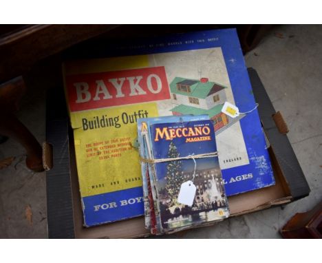 A Bayko building outfit 15, boxed; together with a collection of twenty six Meccano magazines circa 1958/60. 