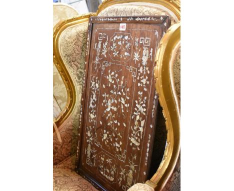 A 19th century Chinese hardwood and mother of pearl inlaid tray, 63cm wide.&nbsp; 