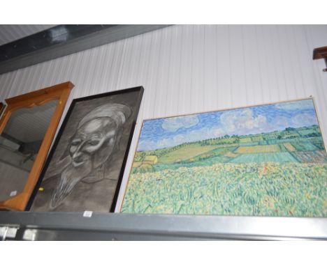 An oil on canvas study of a landscape scene; and a sketch of a gentleman