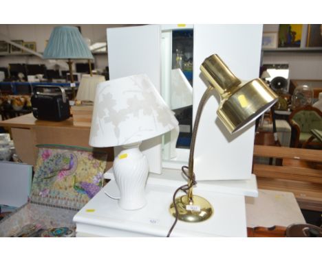 A brass columned desk lamp; and a table lamp