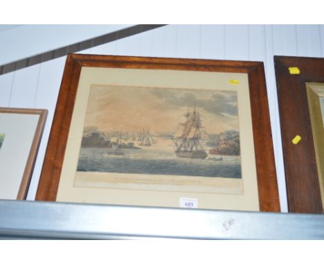 A maple framed print "The Harbour of Port Cornwallis 1825"