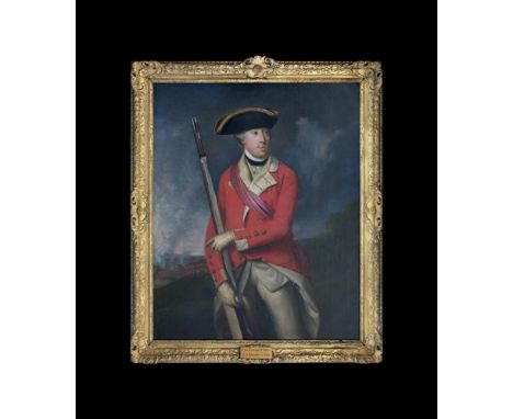 ROBERT HUNTER (1715 - 1780)A portrait of Capt. Edward O'Brien, three-quarter length, holding a musket in the uniform of the 5