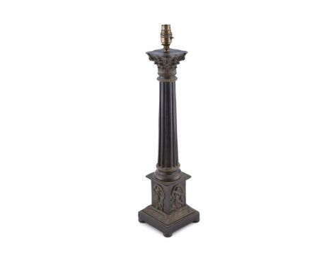 A BRONZED METAL STYLISED CORINTHIAN COLUMN TABLE LAMP WITH SHADE COLUMN TABLE LAMP WITH SHADE 