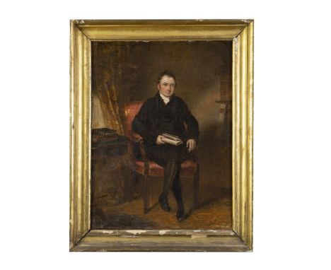 MARIA SPILSBURY TAYLOR (1776 - 1820)Portrait of the Rev. Thomas Kelly of Kellyville Athy, seated in his study, holding a book