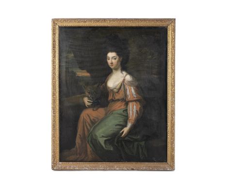 IRISH SCHOOL (18TH CENTURY)Portrait of Jane Eyre three-quarter length, seated with her dogOil on canvas, 125 x 100cmProvenanc