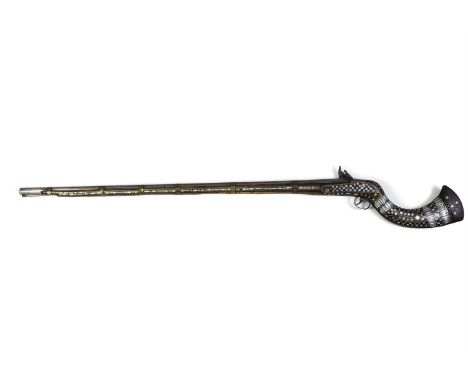 ***ADDITIONAL LOT***A 19TH CENTURY AFGHAN MUSKET, decorated with mother of pearl inlay.