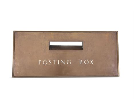 A LARGE BRASS RECTANGULAR WALL MOUNTED POST BOX FASCIA, inscribed 'Posting Box' in white painted letters below the aperture a