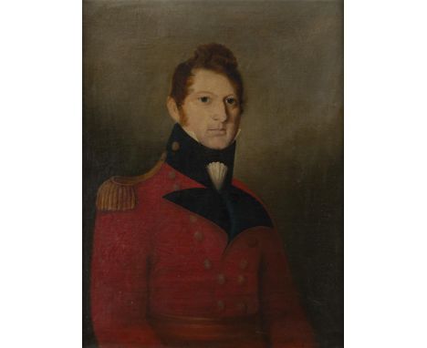 ENGLISH SCHOOL (EARLY 19TH CENTURY)Portrait of a Young Officer in a Red JacketOil on canvas, 72 x 54cm