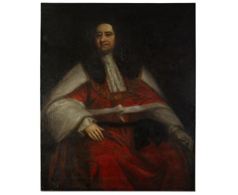 ATTRIBUTED TO JONATHAN RICHARDSON (c.1725)Sir Robert Eyre Kt. (1666 - 1735)Oil on canvas, 121 x 100cmSir Robert Eyre PC (1666