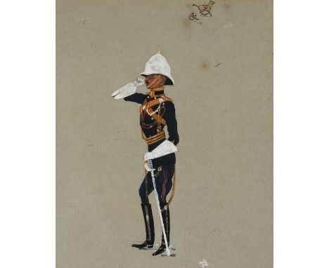 A portrait of polo interest of an Army Officer painted in the style of Snaffles [Charles Johnson Payne] (1884-1967),
watercol
