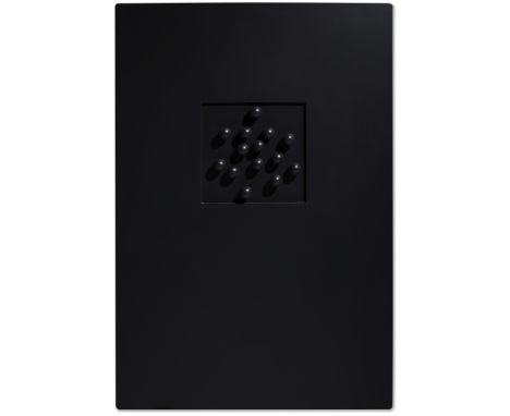 POL BURY (1922-2005)14 Boules noires sur un fond noir 2004 signé, titré et daté 2004 au reversbois et boules en liège peints 