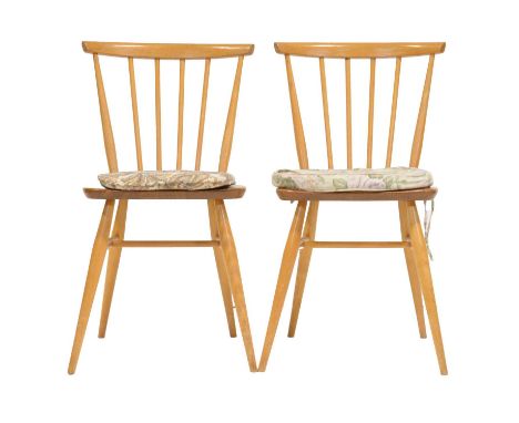 Ercol, two 'Heritage' spindle back dining chairs, beech and elm, with associated loose cushion seats, width 45cm, depth 44cm,