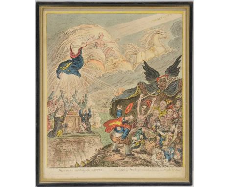 James Gillray, Disciples Catching the Mantle, hand coloured etching on wove paper, published by H Humphrey 1808, impression 4