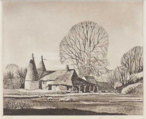 Rowland Hilder,The Garden of England - near Tunbridge, Kent,signed and numbered 34/75, etching with aquatint,21x24cm.