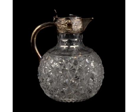 Victorian cut glass claret jug, silver mount, GCW, Birmingham 1893, spherical body, 18cm.