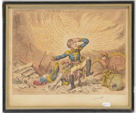 James Gillray, Maniac ravings - or - Little Boney in a strong fit, hand coloured etching on wove paper, published by Gillray 