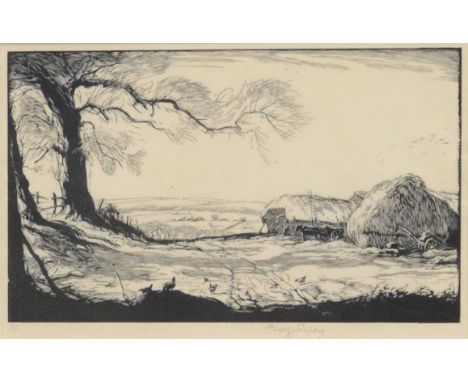 George Soper, Lengthening Shadows, 1940, signed and numbered 3/50, woodcut, 12.5x20cm.Provenance: the artist's collection. 