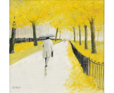 Janet Ledger, Man in Highbury Fields, signed, oil on board, 13x13cm.Provenance:Purchased from Edwin Pollard Gallery, Wimbledo