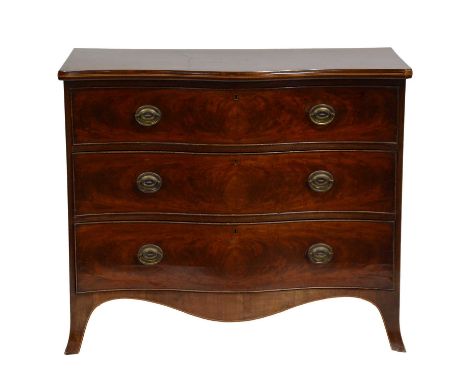Early 19th Century mahogany serpentine chest of drawers, three long graduating drawers, shaped apron, splayed bracket feet, w