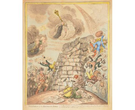 James Gillray,Overthrow of the Republican Babel,hand coloured etching on wove paper, stuck down, published by H Humphrey 1809
