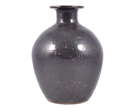 Trevor Corser, swollen vessel,stoneware, allover tenmoku glaze,artist's seal and Leach Pottery mark, 28cm.