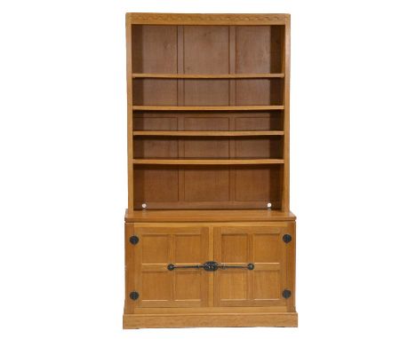 Robert 'Mouseman' Thompson of Kilburn, oak sideboard bookcase, the top fitted with one fixed shelf and three adjustable shelv