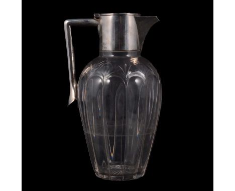 George V cut glass claret jug with silver mount, John Grinsell &amp; Son, Birmingham 1917, 22cm.