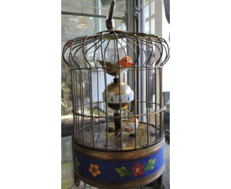 A Swiss style bird cage automaton timepiece, h:20cm