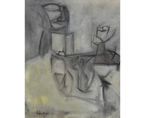 John (20th Century British), three abstract portrait studies, two on canvas, one on board, 40 x 26cm