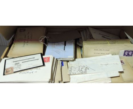 A box of G.B First Day Covers from George VI, large quantity, much duplication along with Victoian Postal History covers, Pen