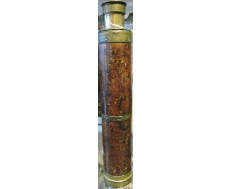 A Victorian four drawer lacquered brass telescope with mahogany outer cover, first drawer inscribed Wilson and Dixey, London