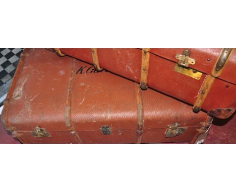 An early 20th Century wood bound travelling trunk