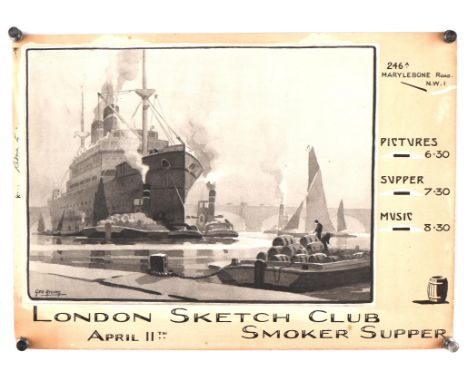 George Ayling (British 1887-1960), Poster design for London Sketch Club Smoker Supper, monochrome watercolour and ink, signed