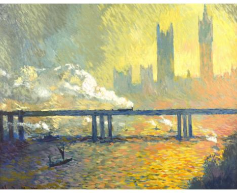 § John Myatt (British 1945-) after Claude Monet (French 1840-1926): Charing Cross Bridge, London, giclee print on canvas hand