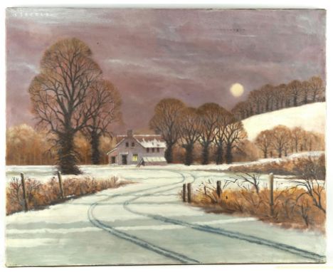 John Stockle (British 1928-2000), A house in a snowy landscape, oil on canvas, signed upper left, 61 x 76cm. unframedJohn Sto