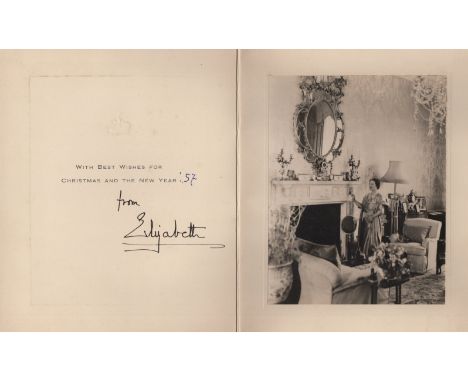 ELIZABETH THE QUEEN MOTHER: (1900-2002) Queen Consort of King George VI. Vintage signed Christmas greetings card, the cream s