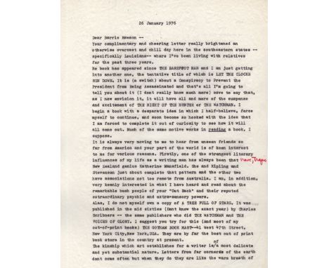 GRUBB DAVIS: (1919-1980) American Novelist, author of The Night of The Hunter (1953). T.L.S., Davis Grubb, two pages, 4to, n.
