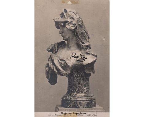 RODIN AUGUSTE: (1840-1917) French Sculptor. A good vintage signed postcard photograph of Rodin's bust Bellone in the Museum o