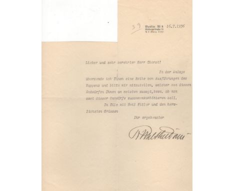 [HITLER & THE OCCULT]: DARRE RICHARD WALTHER (1895-1953) German Reichsminister of Food & Agriculture 1933-42, the seventh mos