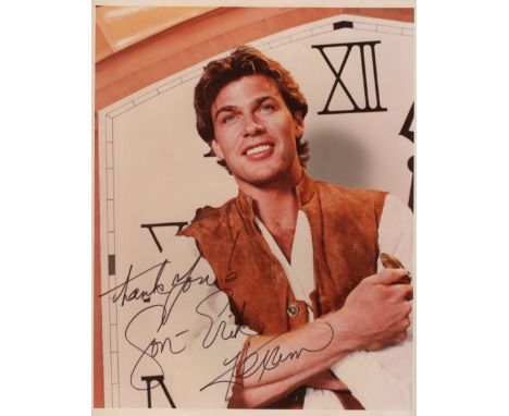 HEXUM JON-ERIK: (1957-1984) American Actor &amp; Model. A rare signed colour 8 x 10 photograph of Hexum standing in a half le