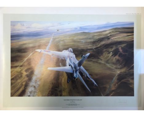 SIGNED PRINTS: A miscellaneous selection of signed colour prints by various military, naval and aviation personnel, some asso