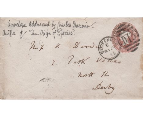 DARWIN CHARLES: (1809-1882) English Naturalist. Autograph Envelope, unsigned, addressed in his hand to Miss. V. Darwin at 2 P